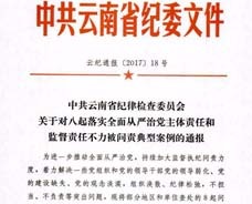 中共云南省纪律检查委员会关于对八升降实周全从严治党主体责任和监视责任不力被问责典范案例的转达